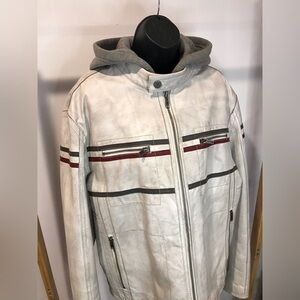 Wilsons Leather White Mens Size L Cafe Racer w/ Removable Hood Vintage 2000s
